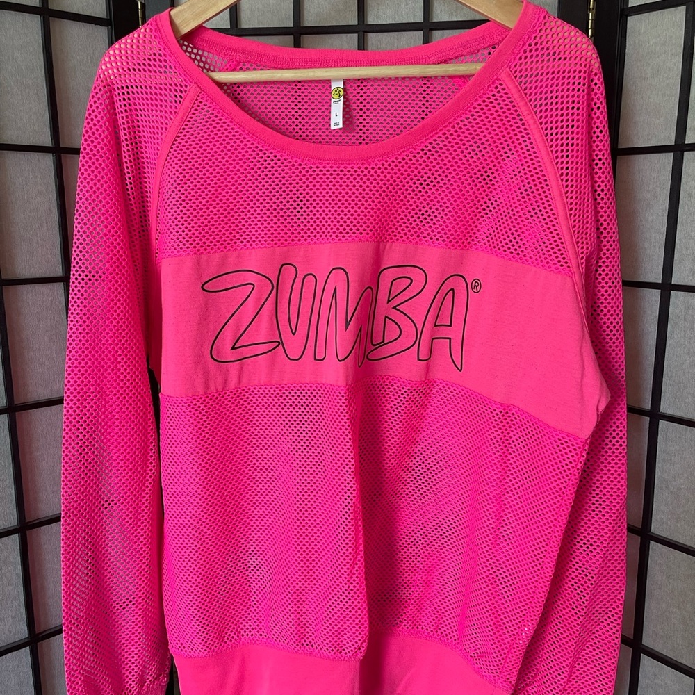 Neon Pink Long Sleeve Zumba Top, Size Large
